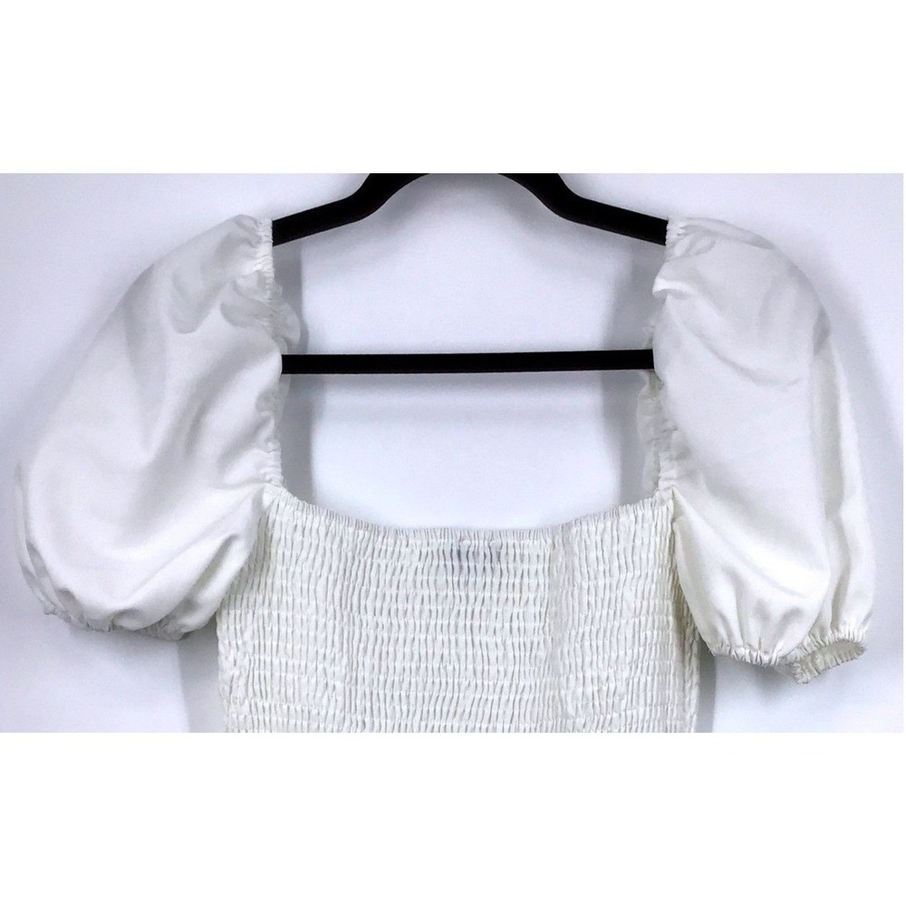 PrettyLittleThing White Smocked Puff Sleeve Square Neck Mini Dress Size 6‎ - Picture 4 of 8